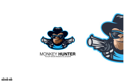 Monkey hunter vector logo design illustration