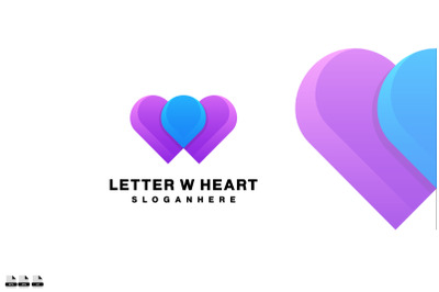 letter w heart design gradient color icon