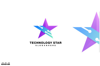 gradient technology star design logo vector