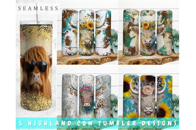 Highland Cow Tumbler Sublimation Designs Bundle, 20 Oz Skinny Tumbler