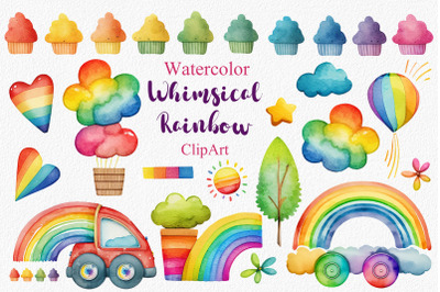 Watercolor Rainbow Clip Art, Cars Whimsical Rainbow