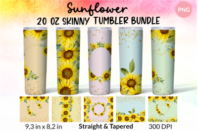 Sunflower Tumbler Wrap Floral Sublimation Bundle 20 Oz Png