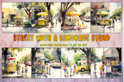 Street With Lemonade Stand and Kids