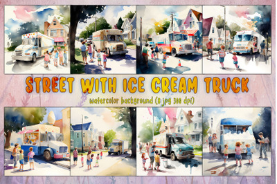 Street With Ice Cream Truck And Kids