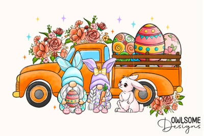 Easter Day Truck Bunny Gnomes PNG