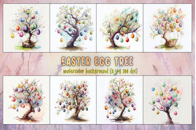 Easter Egg Tree Watercolor Background