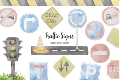 Watercolor road sign clipart. Traffic signs clip art.  Bundle 32 PNG