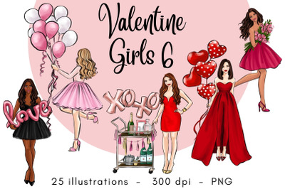 Valentine Girls 6 fashion clipart set