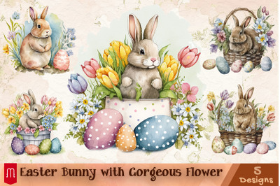 Easter Bunny With Gorgeous Flower Bundle