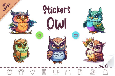 Stickers Colorful Owl. Clipart