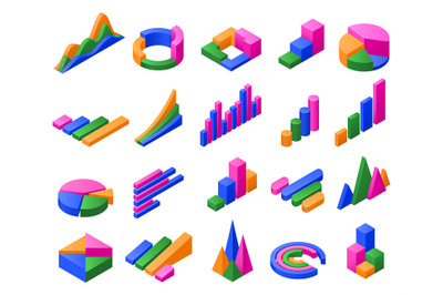 Isometric charts. Infographic 3D diagram, color chart graphs for busin