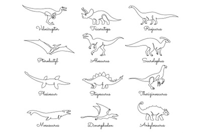 Single line dinosaurs. Jurassic dino&2C; predators and herbivores prehist