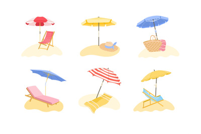 Beach sunshade. Deck chair and sun protection umbrella for summer reso