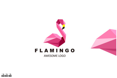 origami flamingo design vector logo color icon