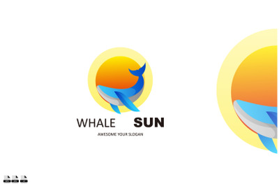 whale sun logo design gradient color vector