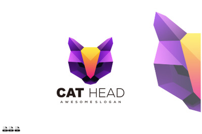 cat head design logo illustration color