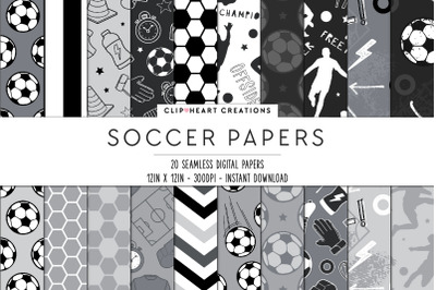 Black Soccer Pattern Seamless Digital Papers