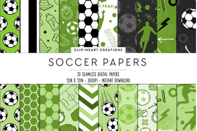 Green Soccer Pattern Seamless Digital Papers