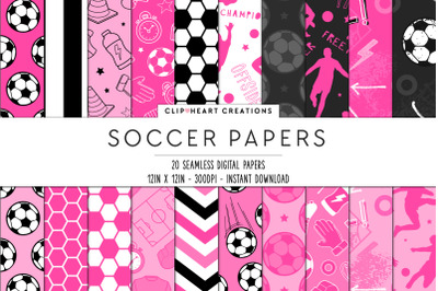 Hot Pink Soccer Pattern Seamless Digital Papers