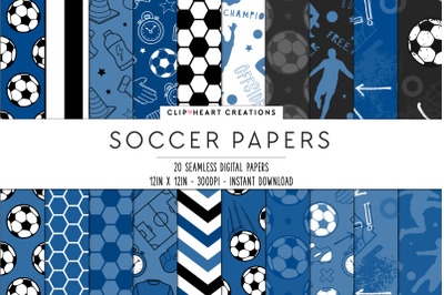 Blue Soccer Pattern Seamless Digital Papers