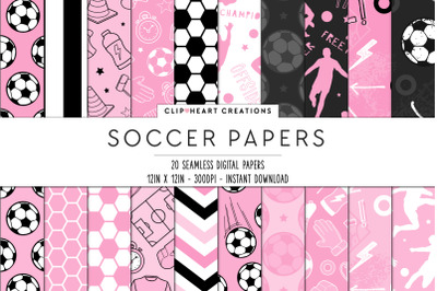 Pink Soccer Pattern Seamless Digital Papers