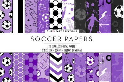 Purple Soccer Pattern Seamless Digital Papers