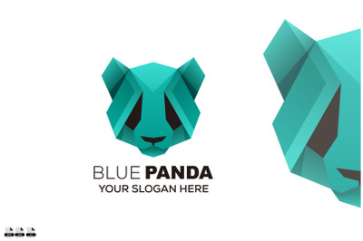 blue panda head gradient colorful icon illustration
