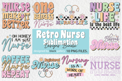 Retro Nurse PNG Sublimation Designs Bundle