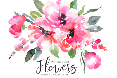 Watercolor Bright Pink Flowers Png
