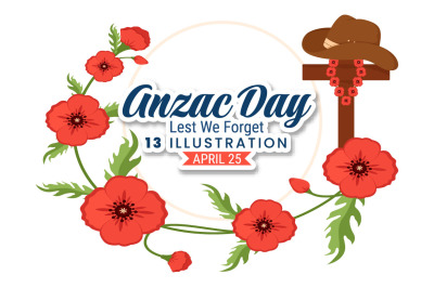 13 Anzac Day of Lest We Forget Illustration