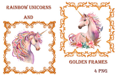 Rainbow unicorns and golden frames