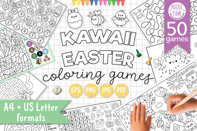 Kawaii Easter coloring games and activities for kids
