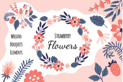 Strawberry Flowers Clipart &amp; cards