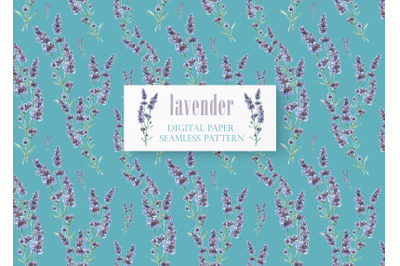 Lavender watercolor seamless pattern, digital paper. Flowers.