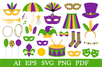 Mardi Gras SVG Bundle. Mardi Gras clipart. Fat Tuesday SVG