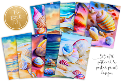 Seashell &amp; Beach Postcard and Poster Print Set