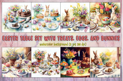 Easter Table Set With Eggs And Bunnies