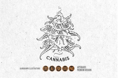 Weed bud leaf plant swirl cannabis smoke logo illustrations monochrome