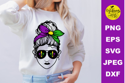 Mardi gras messy bun svg&2C; mardi gras cut file