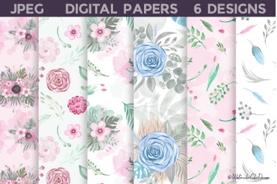 Pastel Floral Digital Paper | Pink Flowers Siamless Pattern