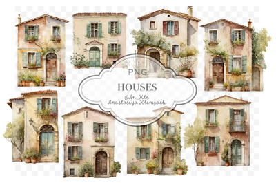 Old houses facades clipart png