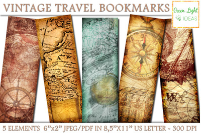 Printable Vintage Travel Bookmarks, Junk Journal Old Maps Bookmarks