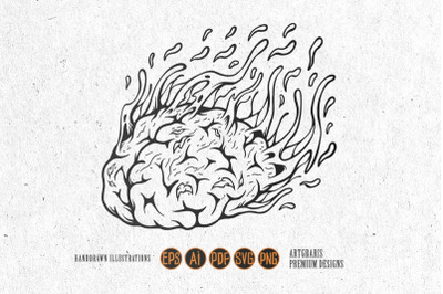 Scary dripping monster zombie brain logo illustrations outline