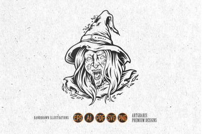 Scary monster zombie witch horror logo illustrations silhouette