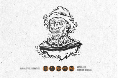 Horror halloween krueger head face illustrations monochrome