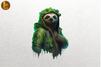 Cyberpunk Sloth St Patrick&#039;s Day 2