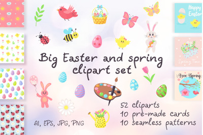 Big Easter and spring clipart set