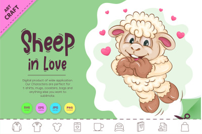 Cartoon Sheep in Love. Clipart.