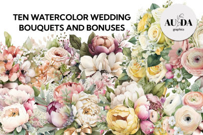 TEN WATERCOLOR WEDDING BOUQUETS &amp; BONUSES