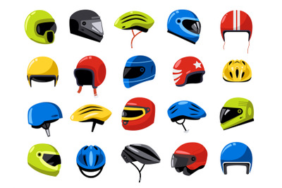 Motorcycle helmets. Racing headgear equipment for extreme motorcyclist